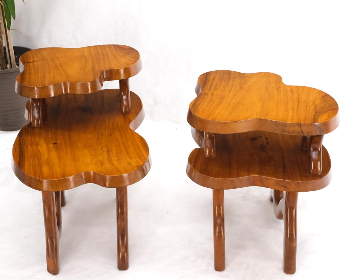 EstablishedLines Pair of Organic Shape Thick Solid Walnut Slabs Step End Side Tables