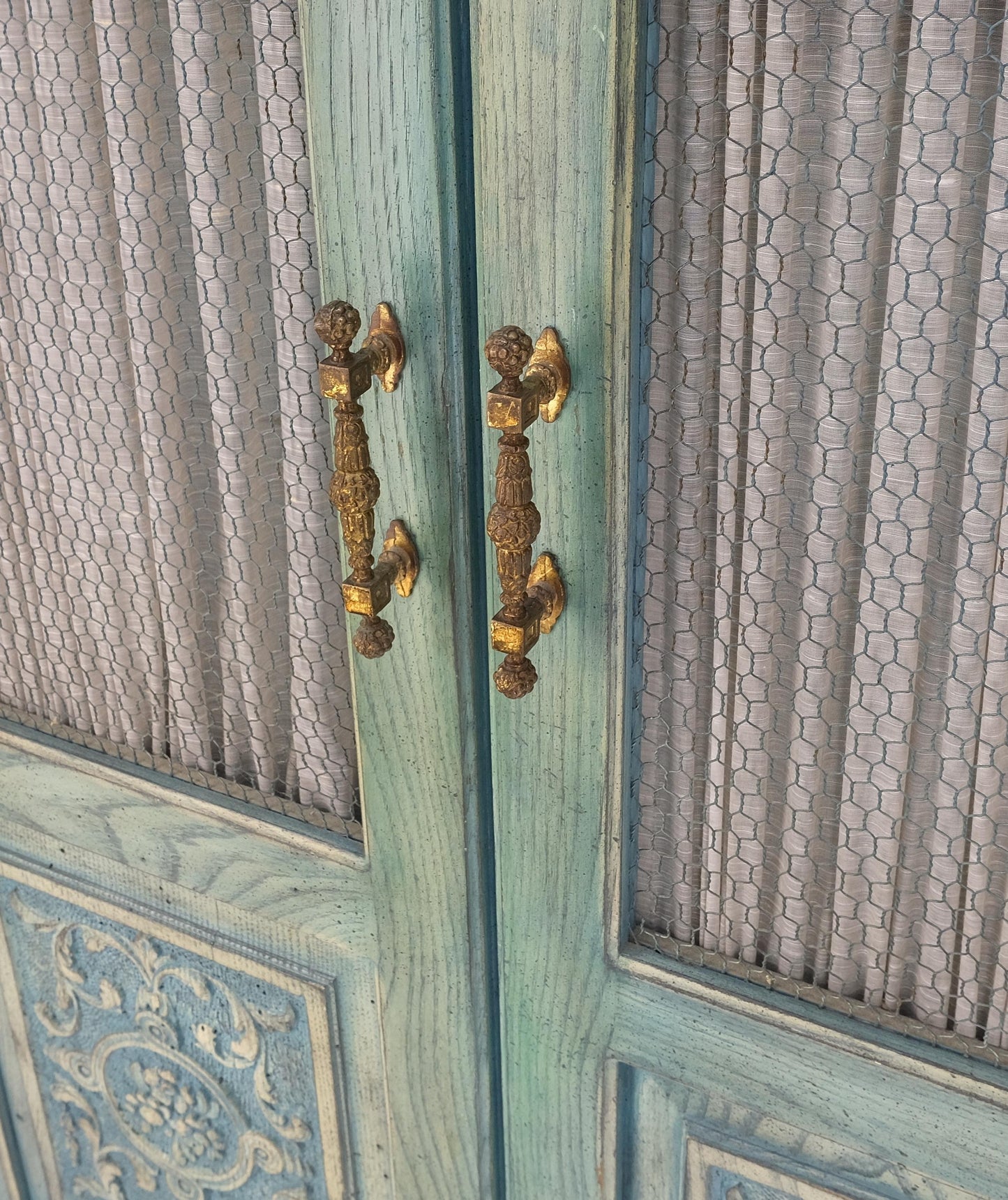 EstablishedLines Pair Tall Country French White Wash Armoires Fitted 5 Drawers Storage Shelves