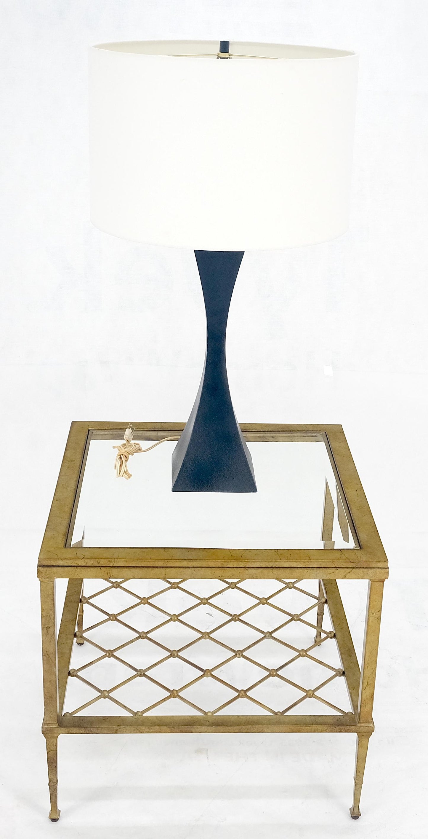 EstablishedLines Mid Century Modern Concave Pyramid Shape c1960s Black Enamel Table Lamp MINT!