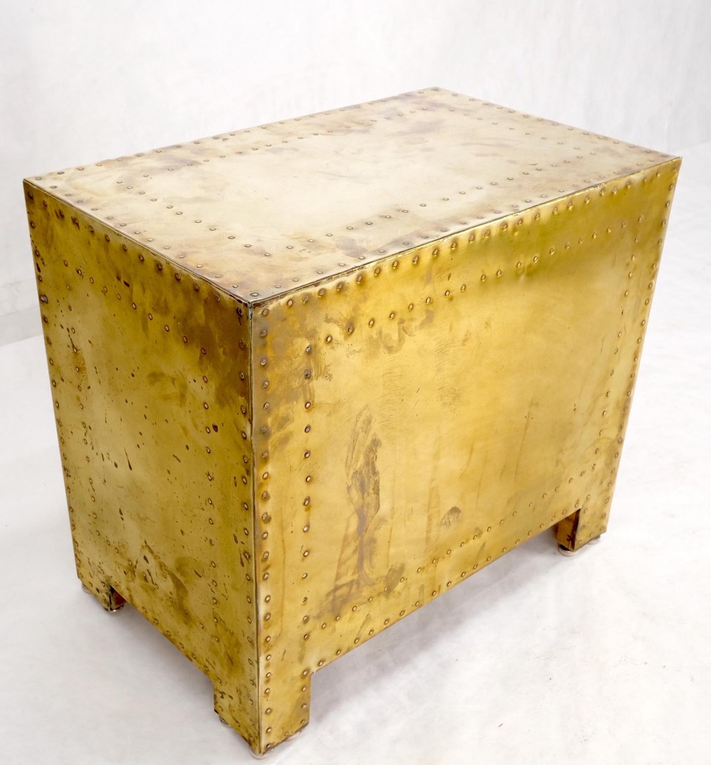 EstablishedLines Sarreid Hollywood Regency Campaign Brass Clad Compact Chest of 3 Drawers Stand
