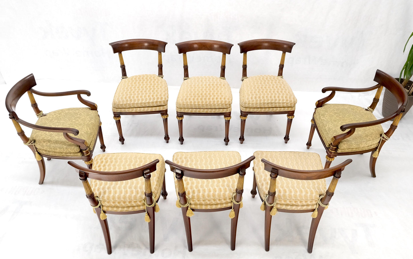 EstablishedLines Single Pedestal One Leaf Oval Banded Dining Table 8 Regency Chairs Set MINT!