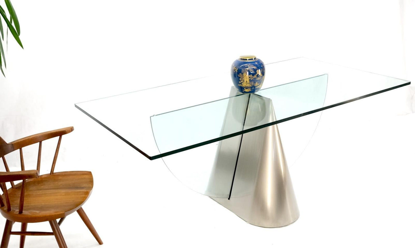 EstablishedLines Single Pedestal Cantilever Style Large Glass Top Rectangular Dining Table