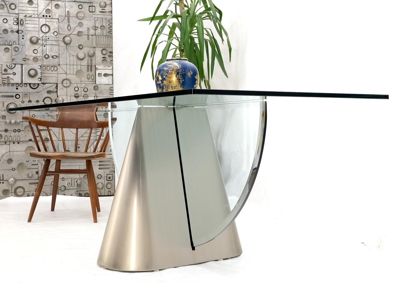 EstablishedLines Single Pedestal Cantilever Style Large Glass Top Rectangular Dining Table
