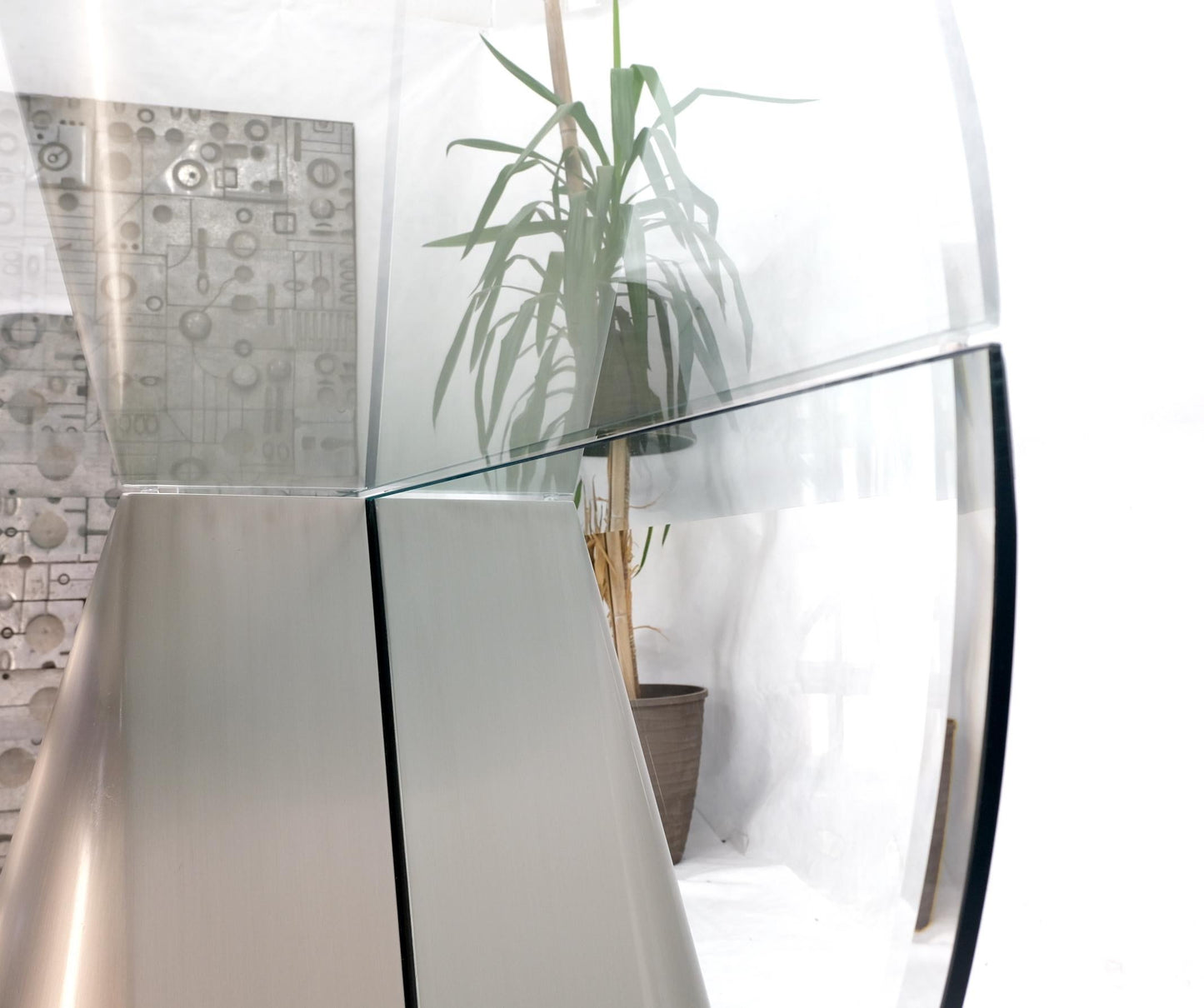 EstablishedLines Single Pedestal Cantilever Style Large Glass Top Rectangular Dining Table
