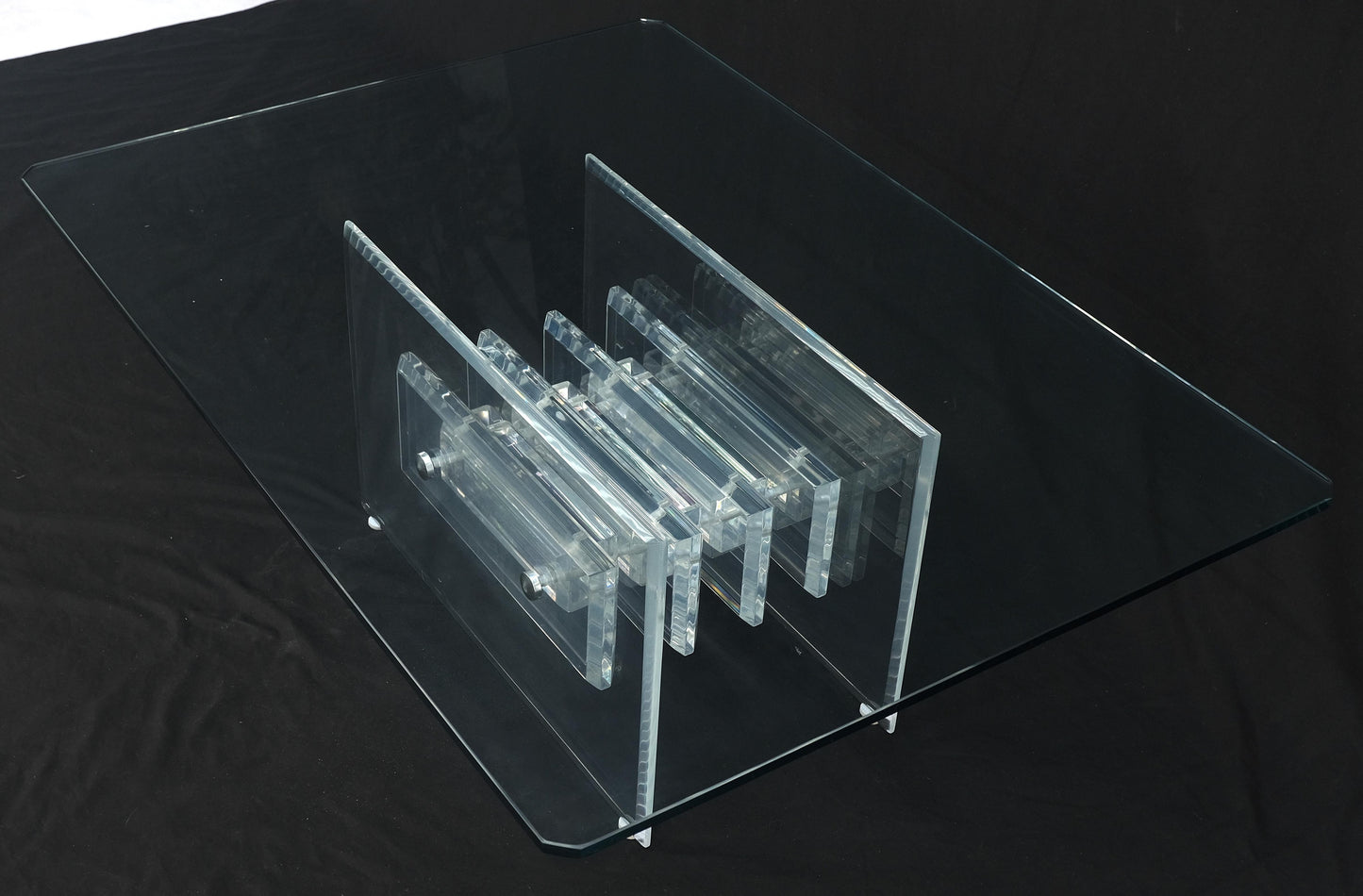 EstablishedLines Mid Century Thick Polished Lucite Rectangle Glass Top Coffee Center Table MINT!