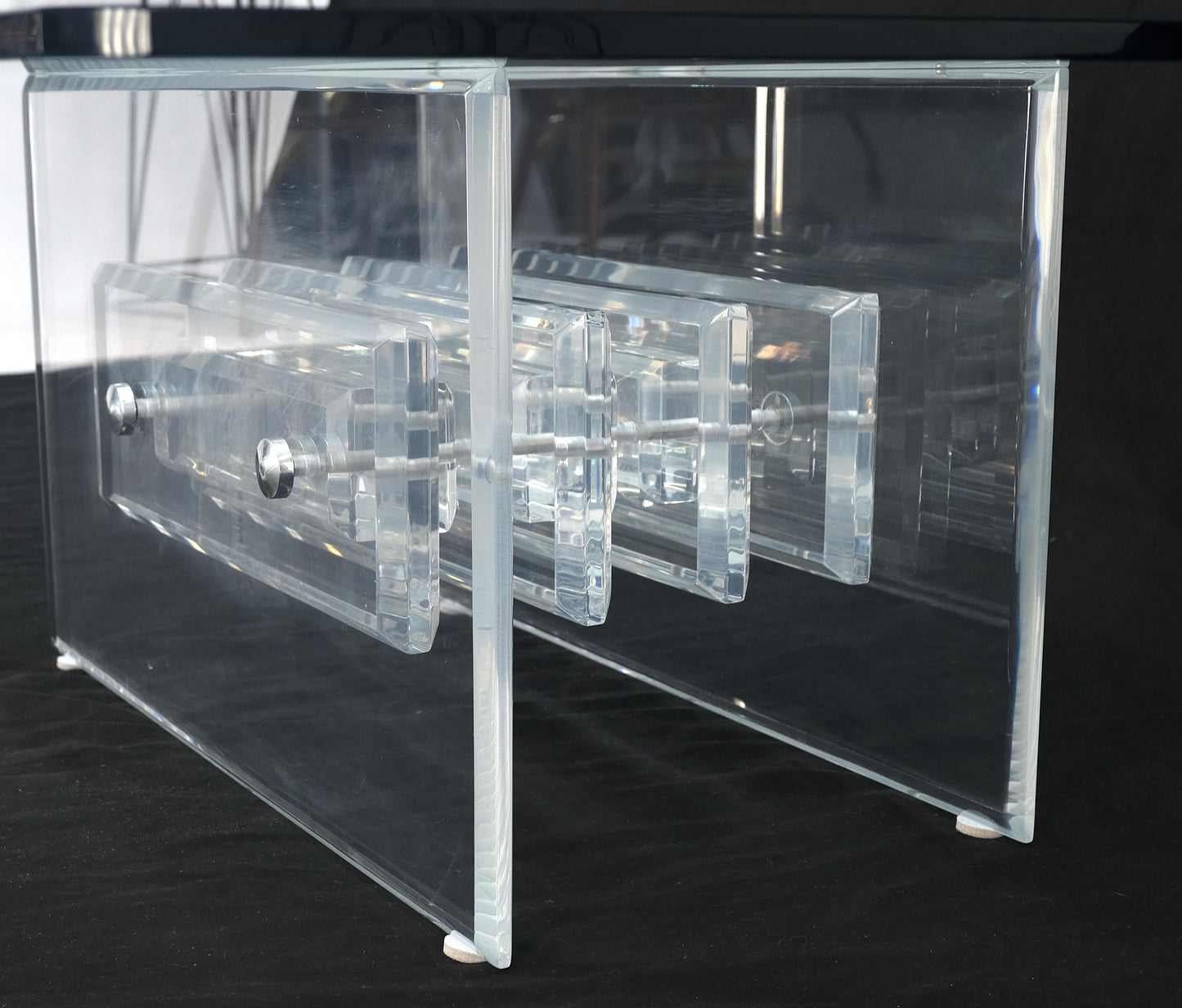 EstablishedLines Mid Century Thick Polished Lucite Rectangle Glass Top Coffee Center Table MINT!