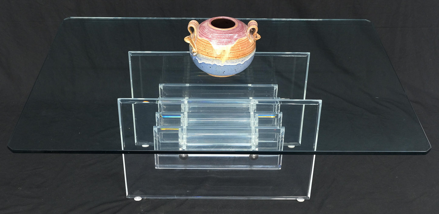 EstablishedLines Mid Century Thick Polished Lucite Rectangle Glass Top Coffee Center Table MINT!