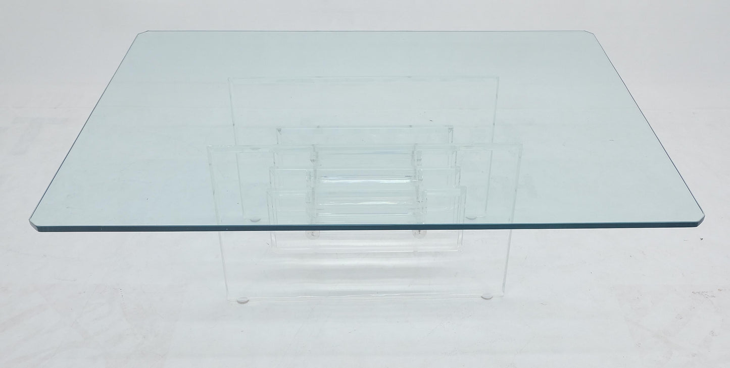 EstablishedLines Mid Century Thick Polished Lucite Rectangle Glass Top Coffee Center Table MINT!