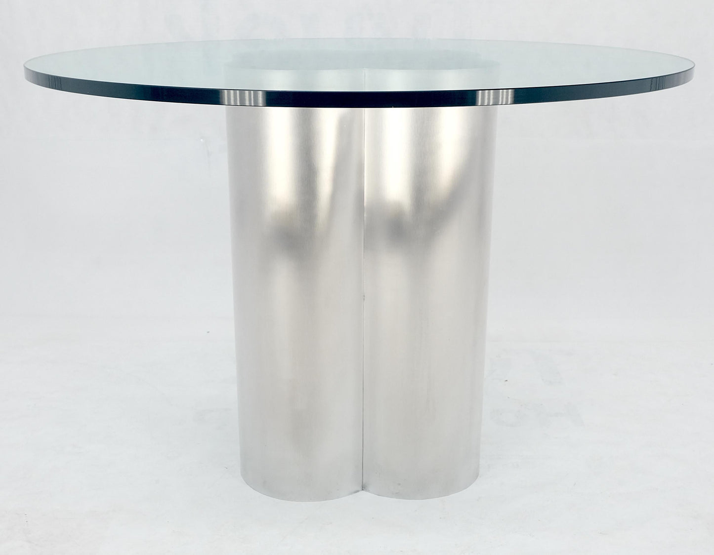 Clover Shape Fused Brushed Aluminum Cylinders Round Glass Top Dining Game Table