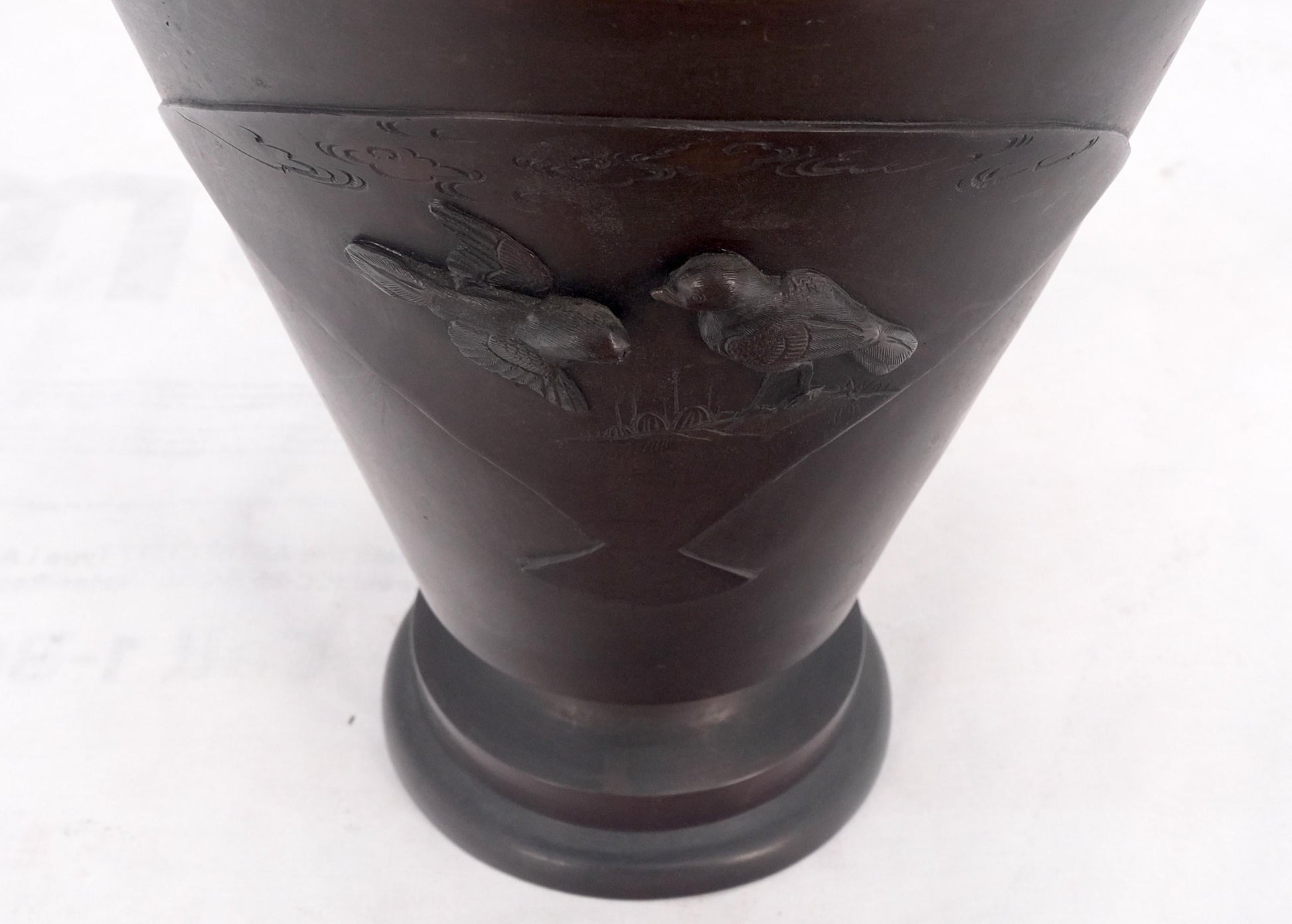EstablishedLines large Brass or Bronze Asian Two Handles Vase Urn Birds Motif Reliefs Clean!