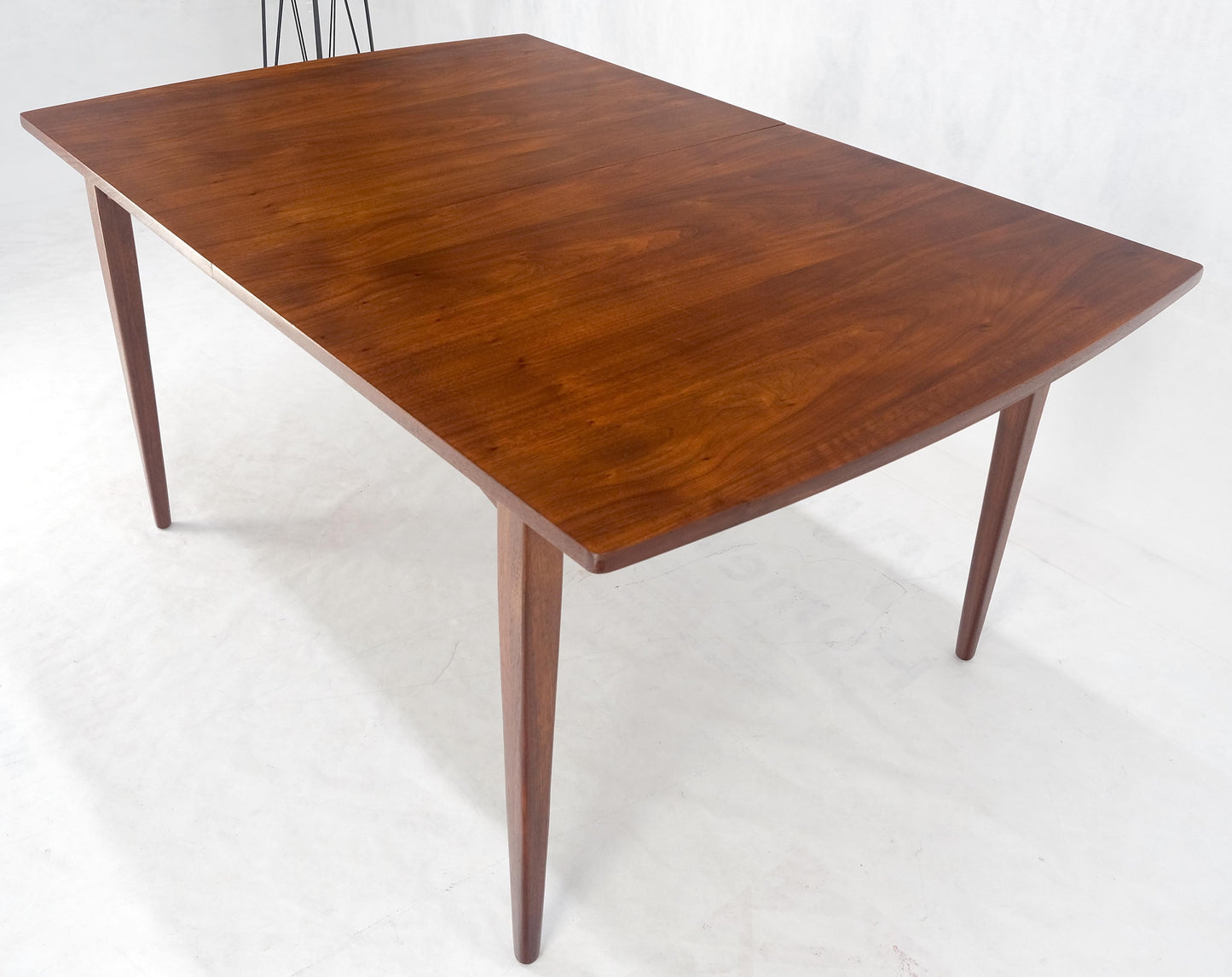 Danish Mid Century Modern Walnut Dining Table on Tapered Legs Two Leaves MINT!