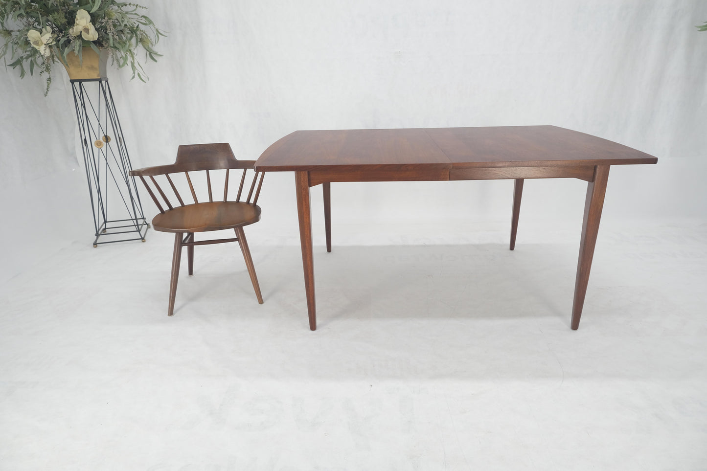 Danish Mid Century Modern Walnut Dining Table on Tapered Legs Two Leaves MINT!