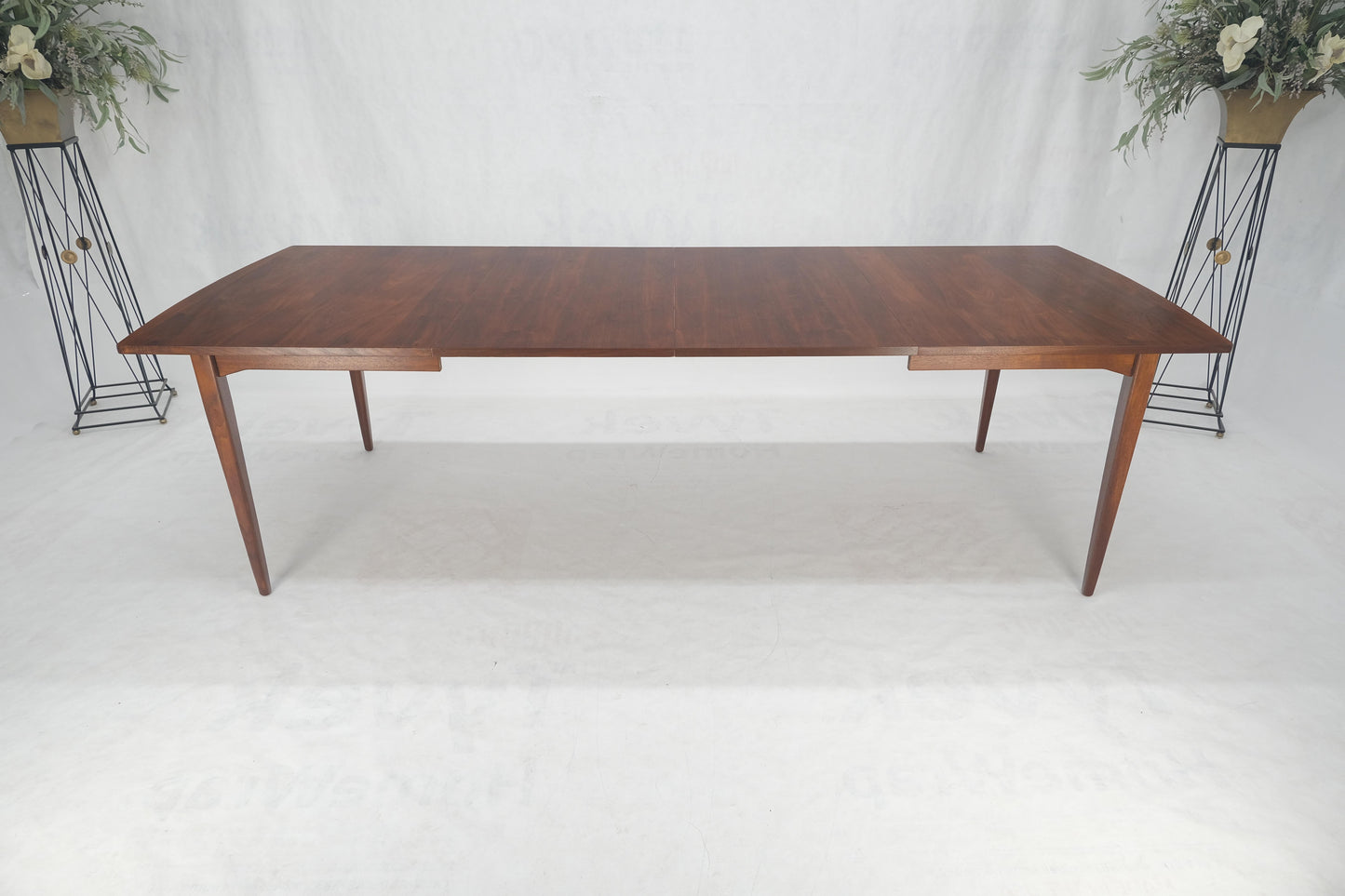 Danish Mid Century Modern Walnut Dining Table on Tapered Legs Two Leaves MINT!