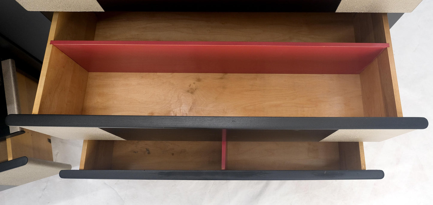EstablishedLines Pair Black Lacquer & Silver Fitted Drawers Flip Top Vanity Chest Dressers MINT!