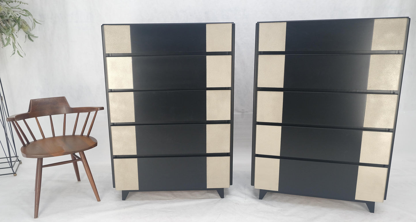 EstablishedLines Pair Black Lacquer & Silver Fitted Drawers Flip Top Vanity Chest Dressers MINT!