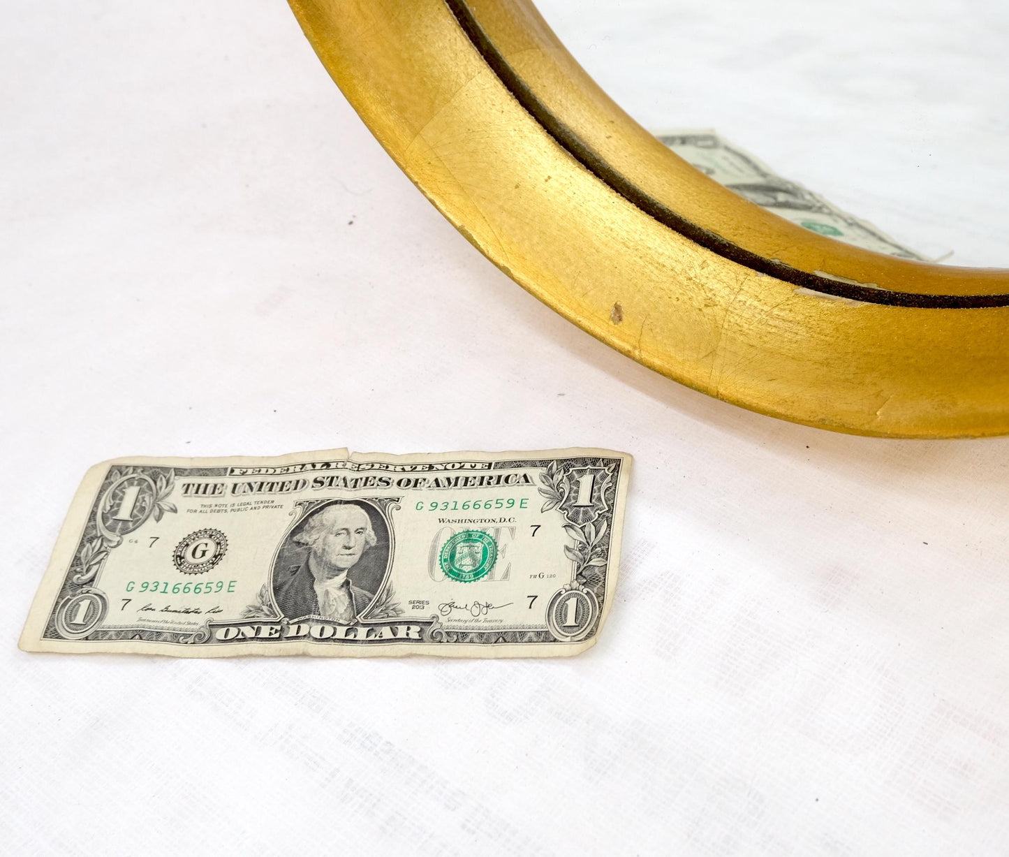 EstablishedLines Shield Shape Wood Frame Gold Gilt Wall Mirror Hollywood Regency Mid Century Mint