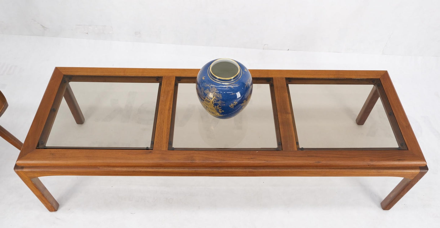 EstablishedLines Large Rectangle 3 Smoked Glass Panes Top Solid Oiled Walnut Coffee Table MINT!