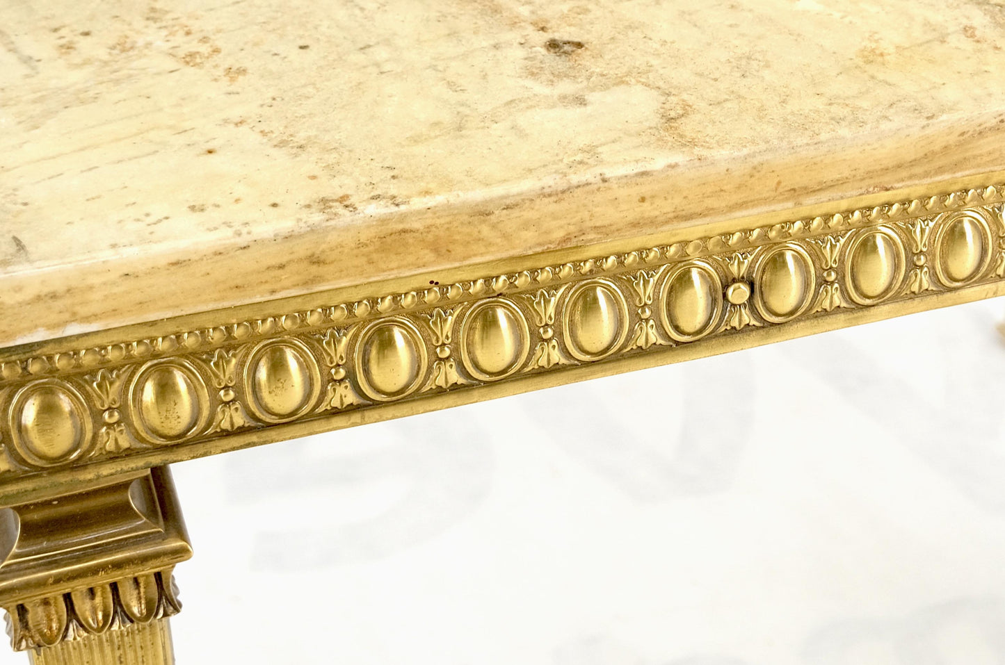 EstablishedLines Square Solid Brass or Bronze Base Travertine Top Side End Occasional Table MINT!
