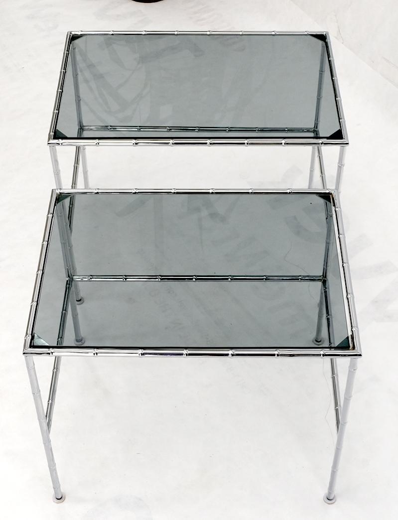 EstablishedLines Pair of Chrome Faux Bamboo Smoked Glass Tops Nesting Tables