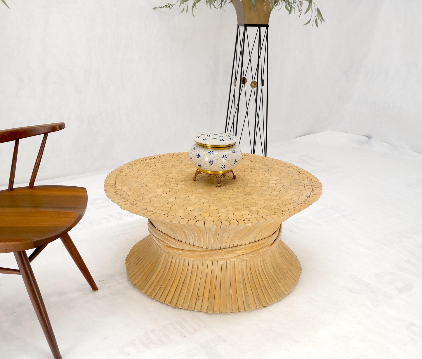 EstablishedLines Large Round Sheath of Bamboo Round Coffee Table Mid Century Modern McGuire MINT!
