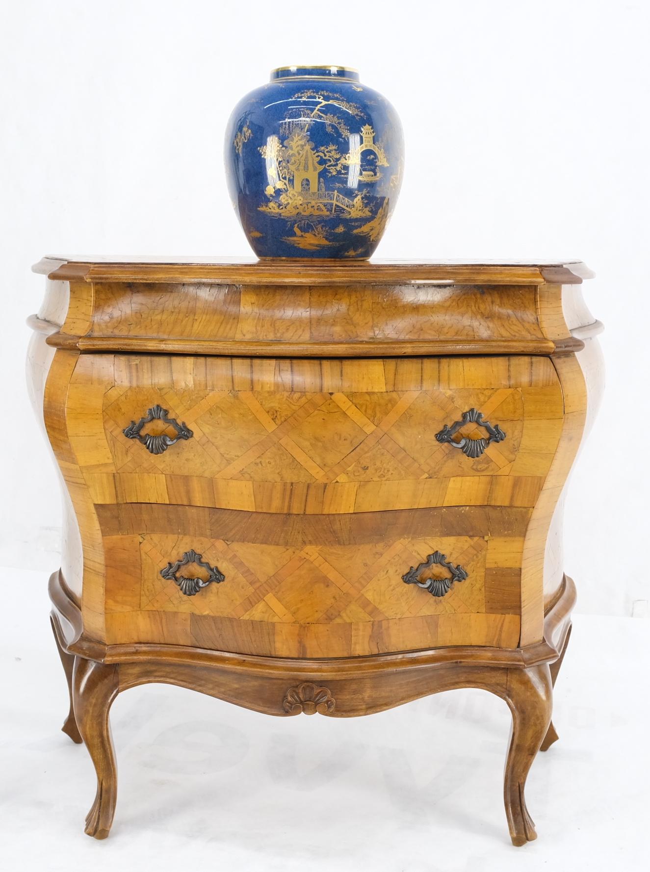 EstablishedLines Italian Parquet Burl Wood Bombe Style Compact Entry Chest of Drawers Dresser