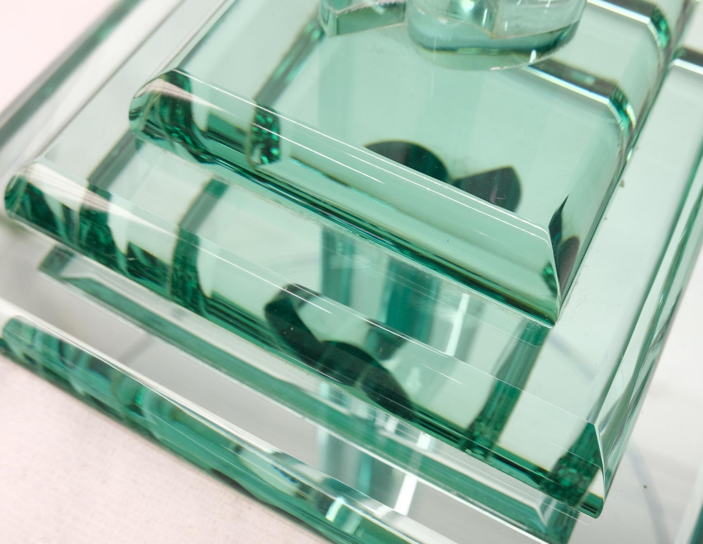 EstablishedLines Green Tint Round Glass End Side Lamp Occasional Table Stand Pedestal Mid Century