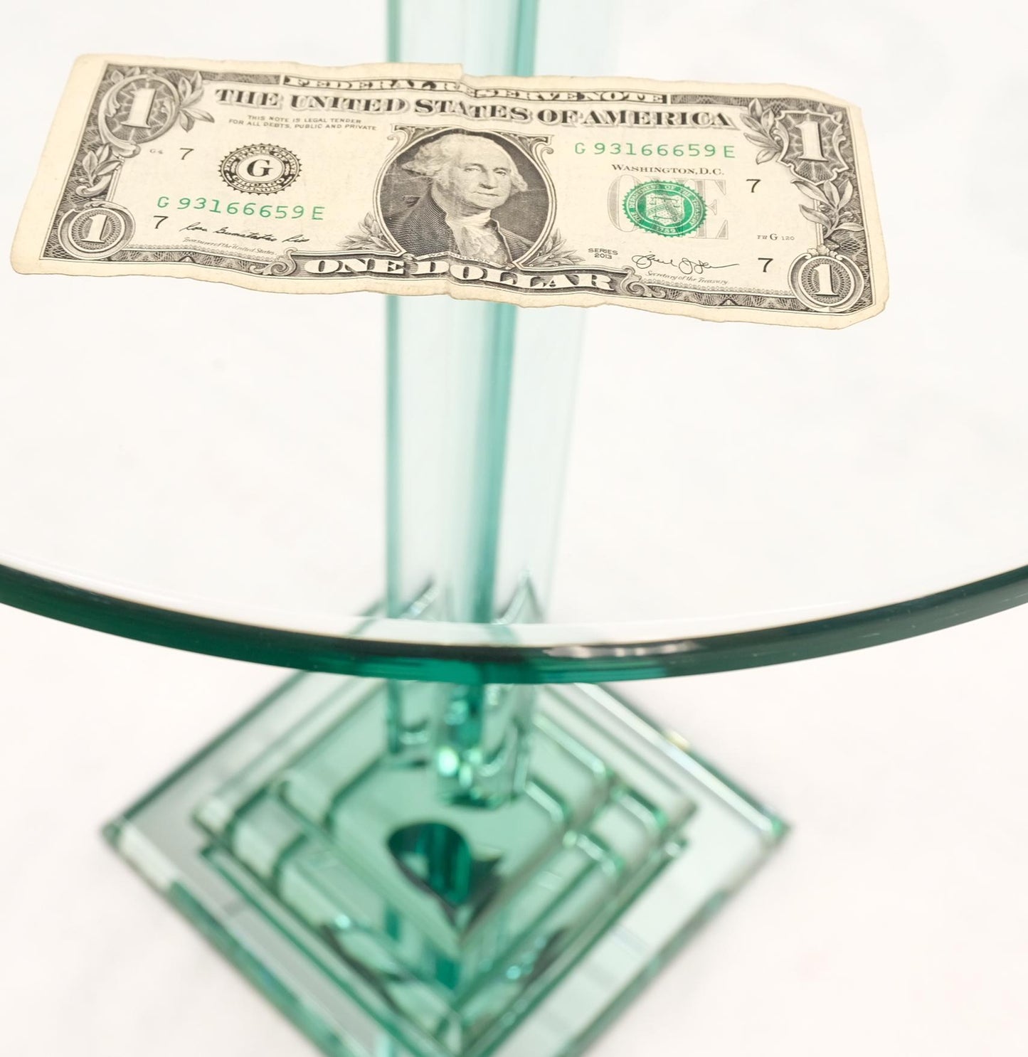 EstablishedLines Green Tint Round Glass End Side Lamp Occasional Table Stand Pedestal Mid Century