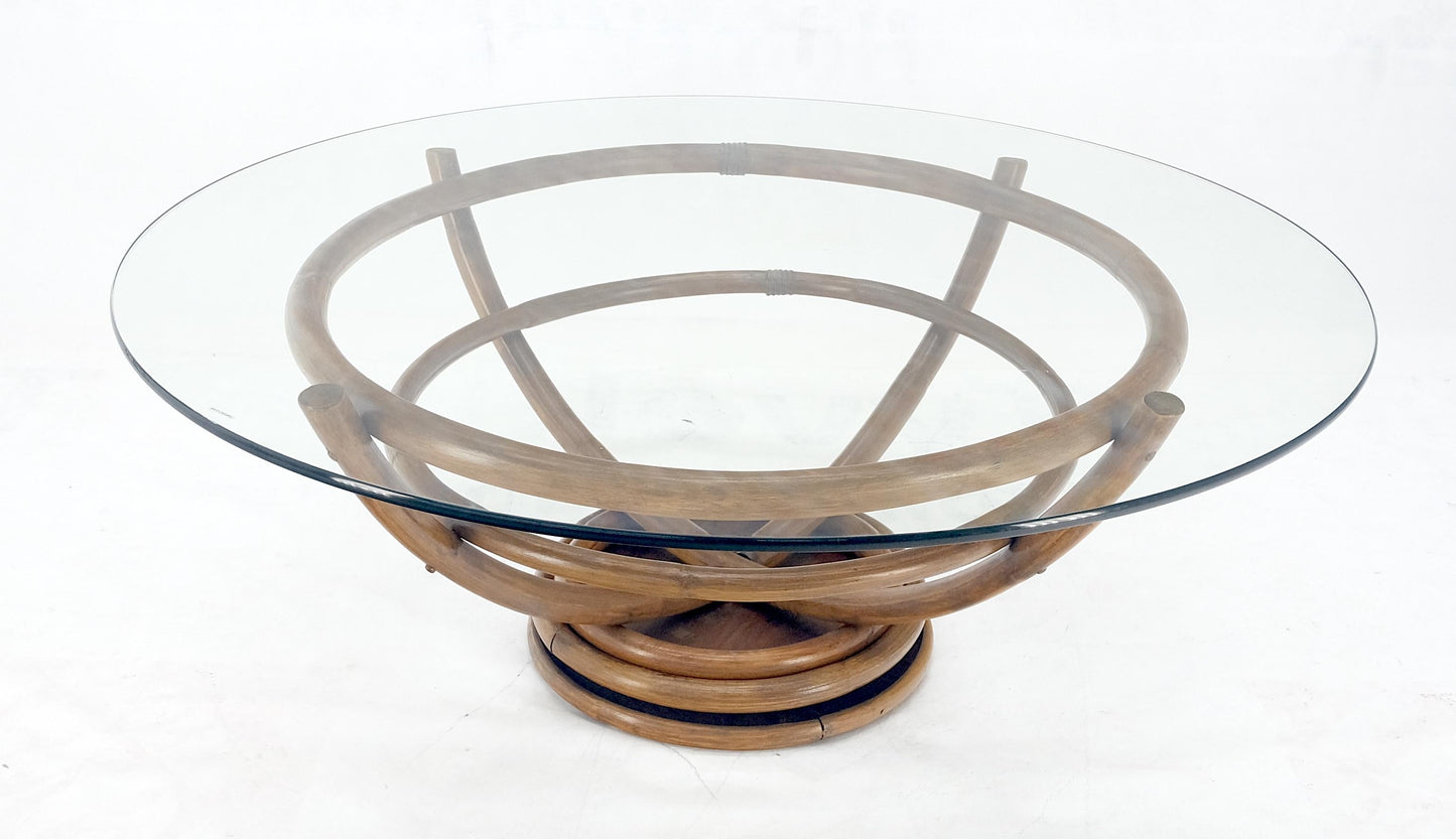 EstablishedLines Bentwood Bamboo Reed Style Base 48" Diameter Round Glass Top Coffee Table MINT!