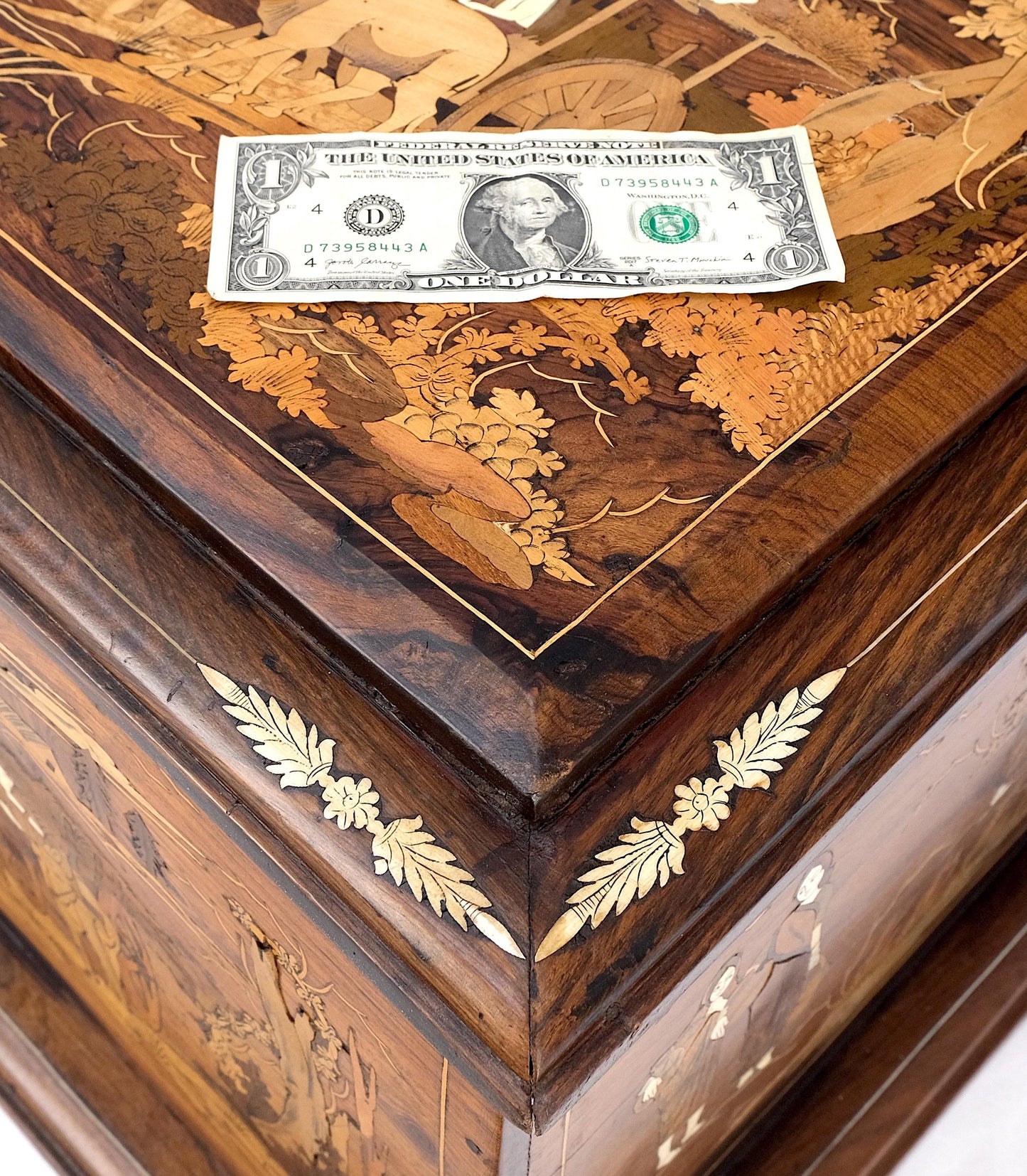 EstablishedLines Large Box Trunk Bone Inlayed Rosewood Storage Village Scenery Very Fine Detail