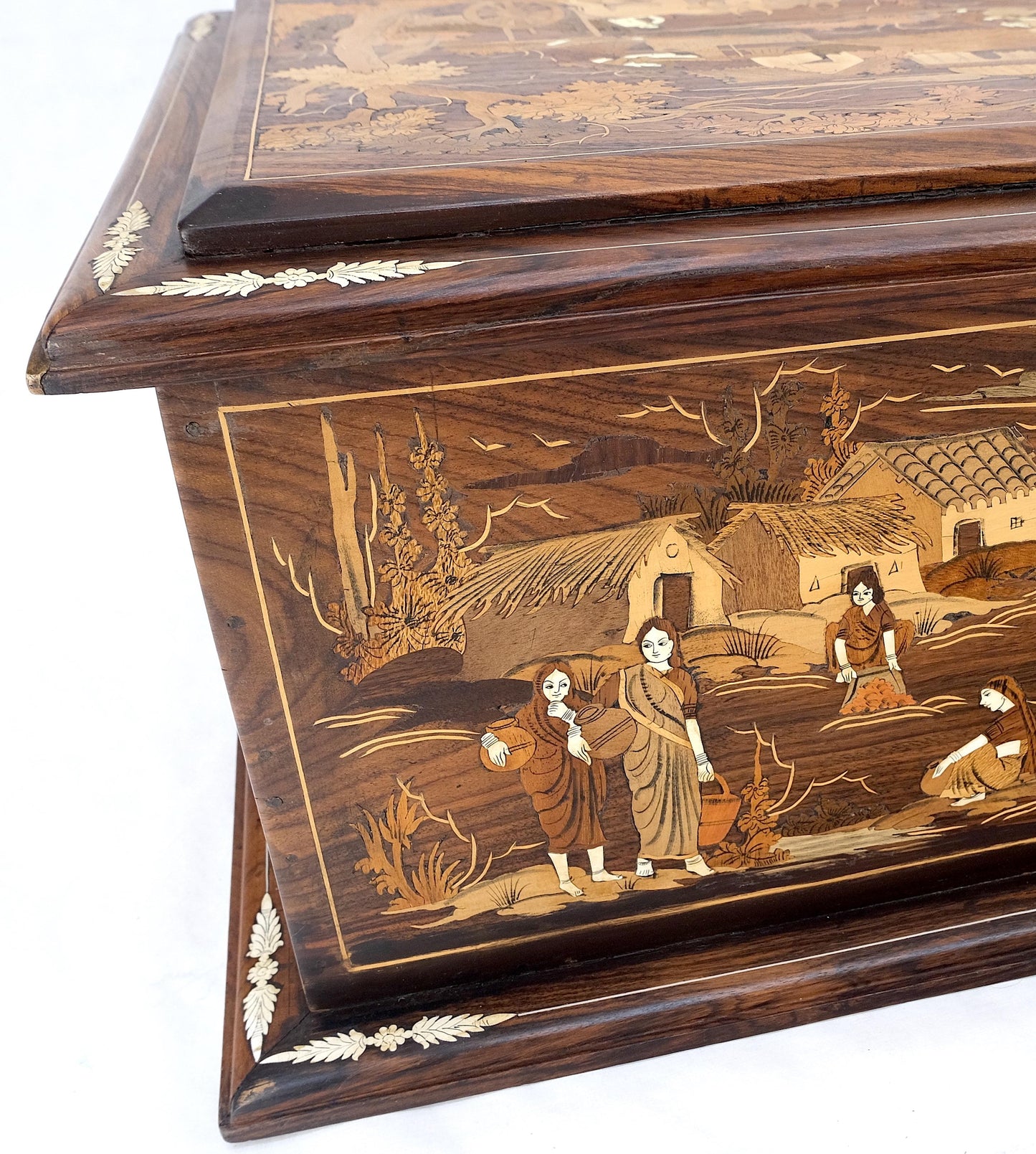 EstablishedLines Large Box Trunk Bone Inlayed Rosewood Storage Village Scenery Very Fine Detail