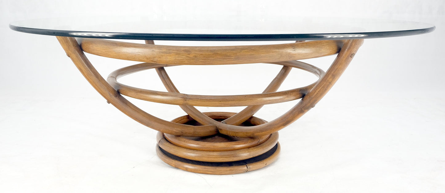 EstablishedLines Bentwood Bamboo Reed Style Base 48" Diameter Round Glass Top Coffee Table MINT!