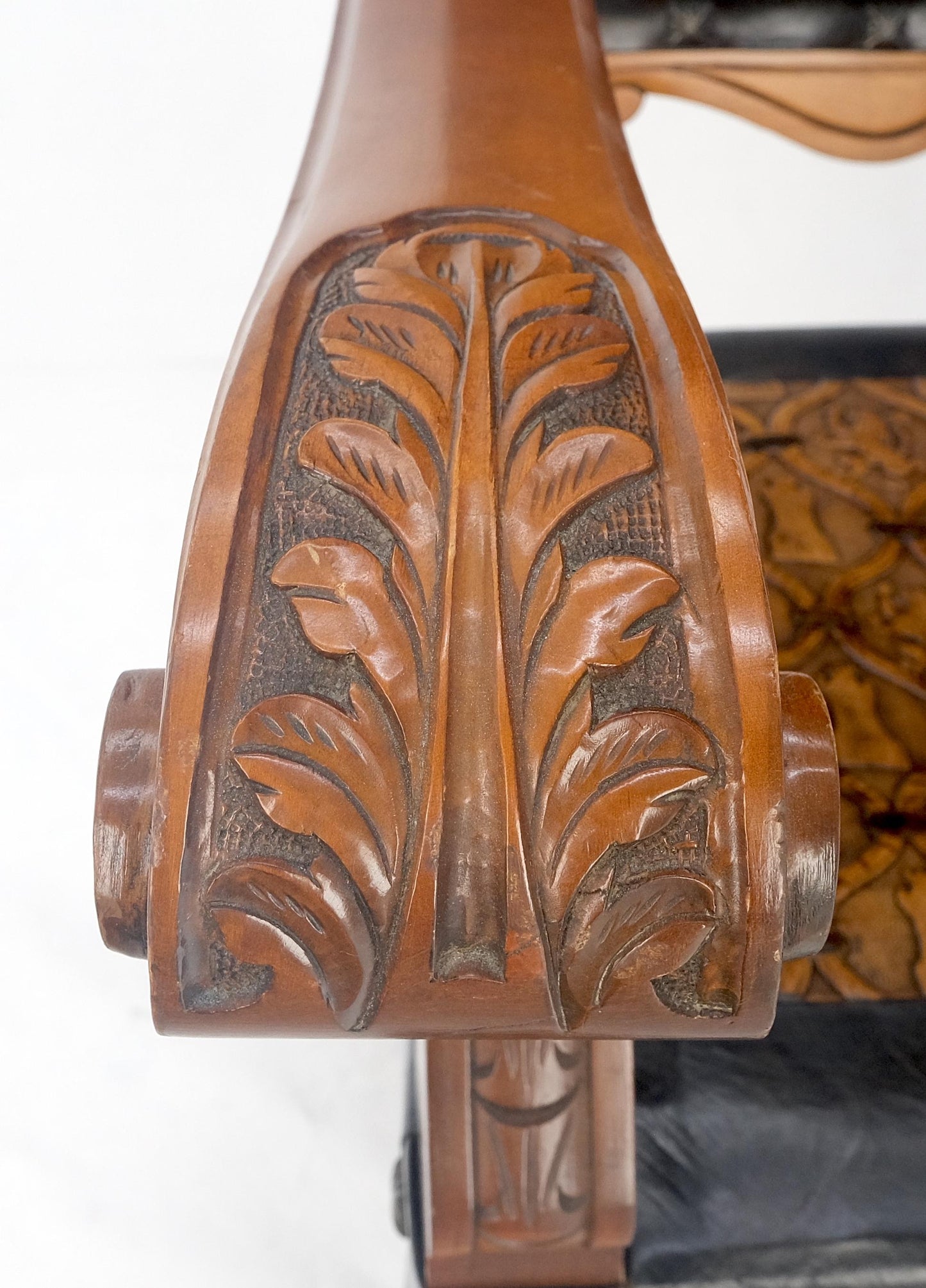 EstablishedLines Large Massive Carved Claw Feet Fine Embossed Lions Leather Upholstery Armchair