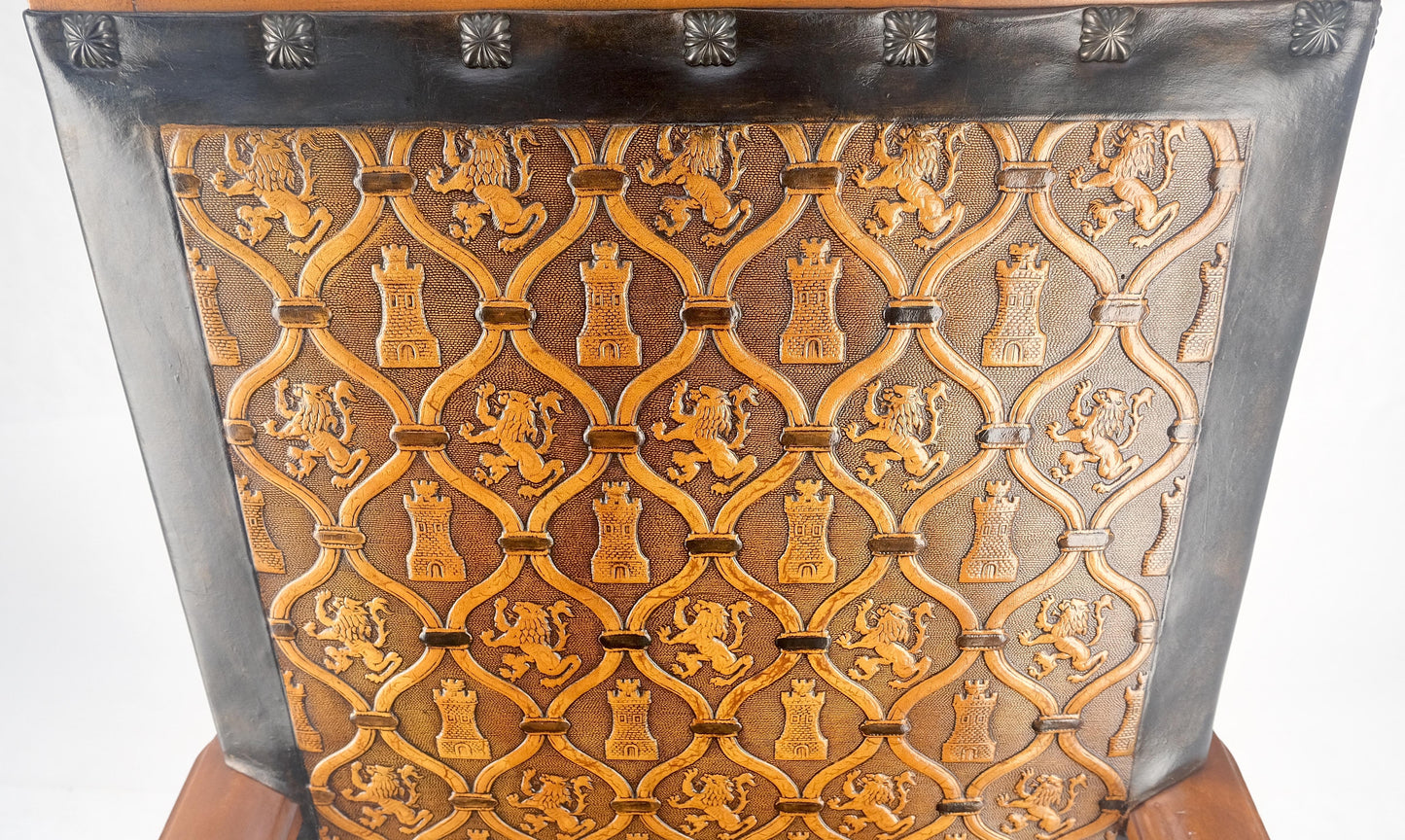 EstablishedLines Large Massive Carved Claw Feet Fine Embossed Lions Leather Upholstery Armchair