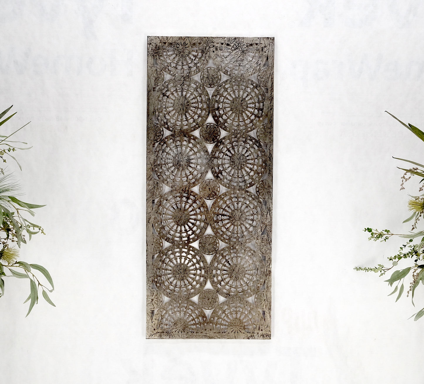 EstablishedLines Geometrical Patterns Silver Gilt Sheet Metal Wall Hanging Sculpture Screen MINT
