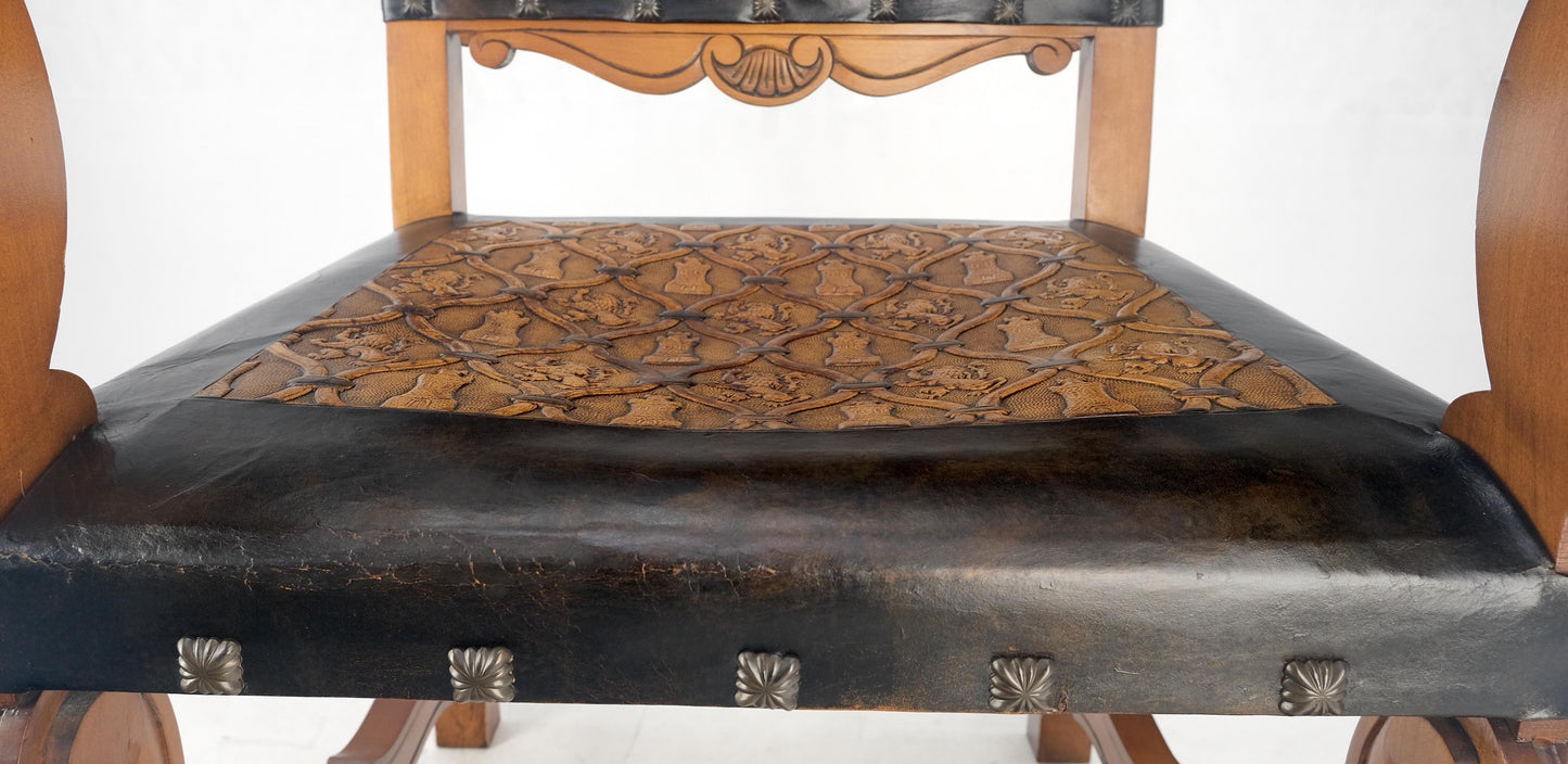 EstablishedLines Large Massive Carved Claw Feet Fine Embossed Lions Leather Upholstery Armchair