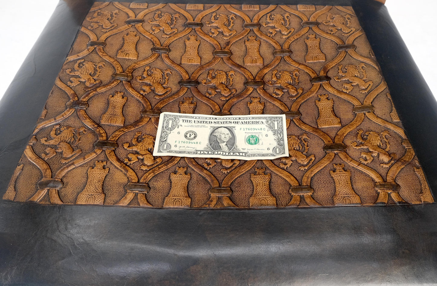 EstablishedLines Large Massive Carved Claw Feet Fine Embossed Lions Leather Upholstery Armchair