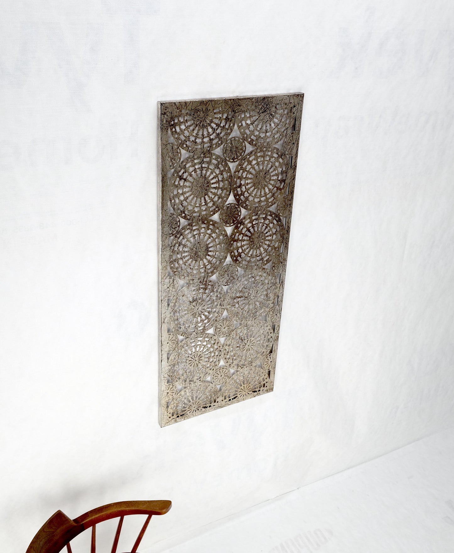 EstablishedLines Geometrical Patterns Silver Gilt Sheet Metal Wall Hanging Sculpture Screen MINT