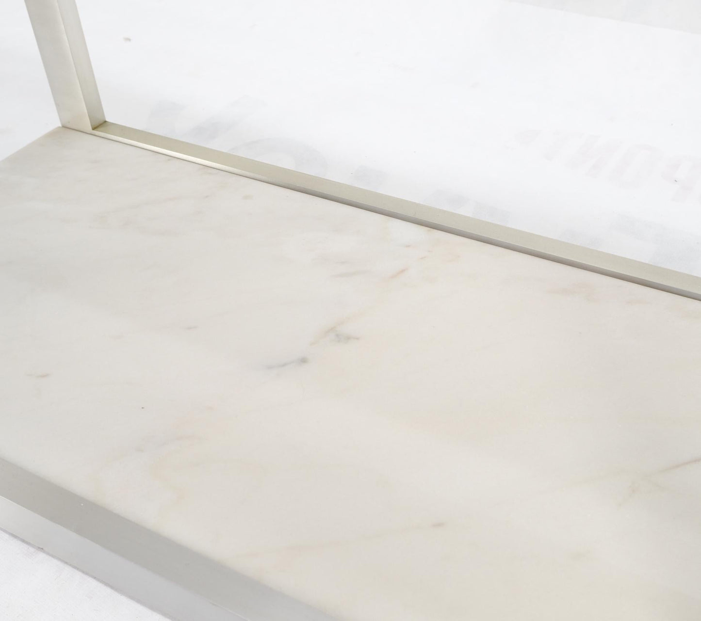 EstablishedLines Aluminum Frame Glass Shelves Two Marble Shelves Console Sofa Table Mid Century