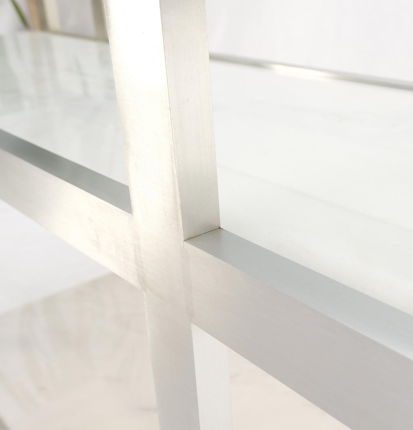 EstablishedLines Aluminum Frame Glass Shelves Two Marble Shelves Console Sofa Table Mid Century