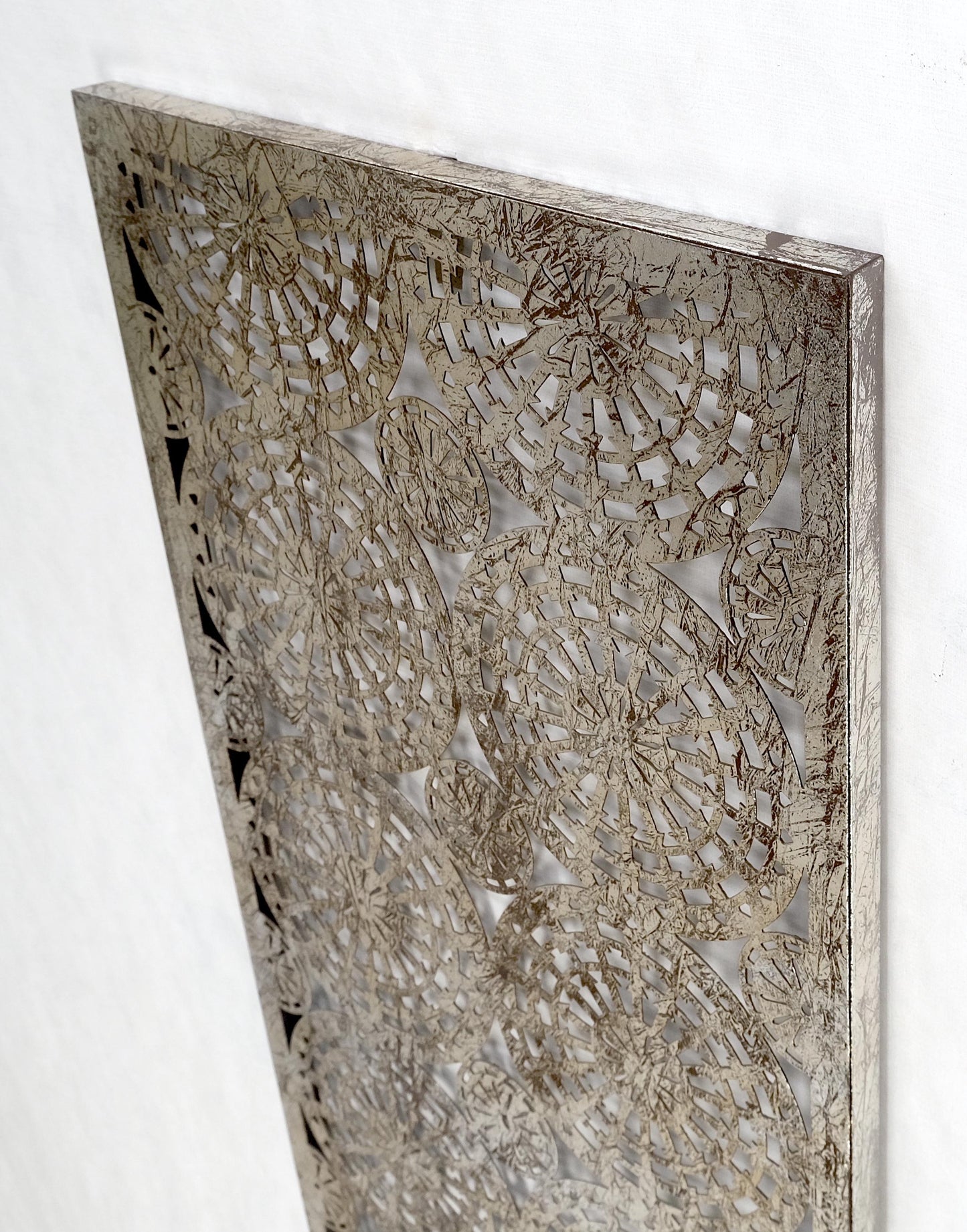 EstablishedLines Geometrical Patterns Silver Gilt Sheet Metal Wall Hanging Sculpture Screen MINT