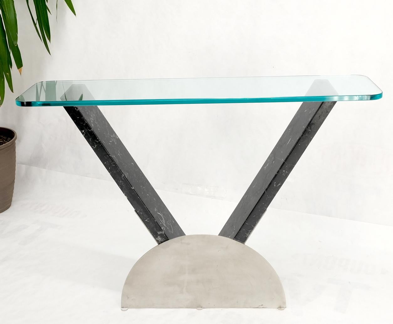 EstablishedLines "V" Shape Marble Base Thick Glass Top Modern Custom Design Console Table