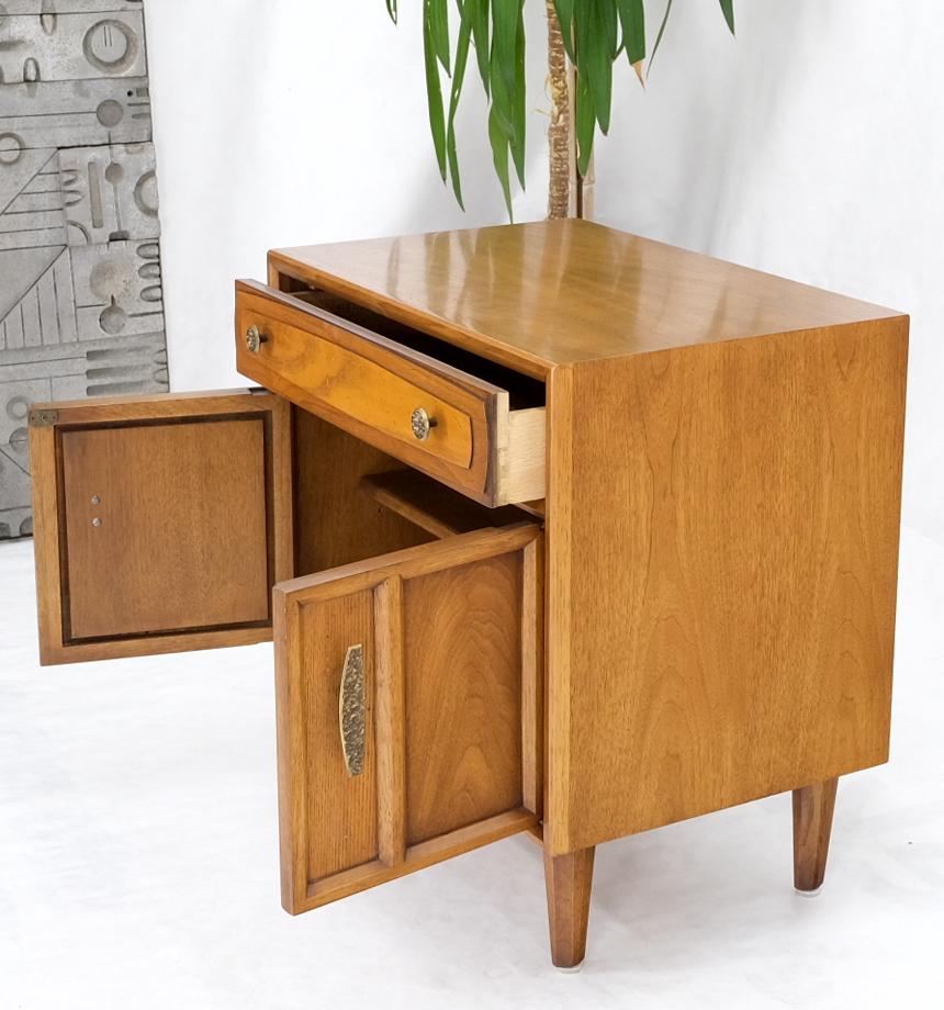 EstablishedLines Mid Century Modern Two Doors Drawer Walnut End Table Nightstand Hammered Pulls