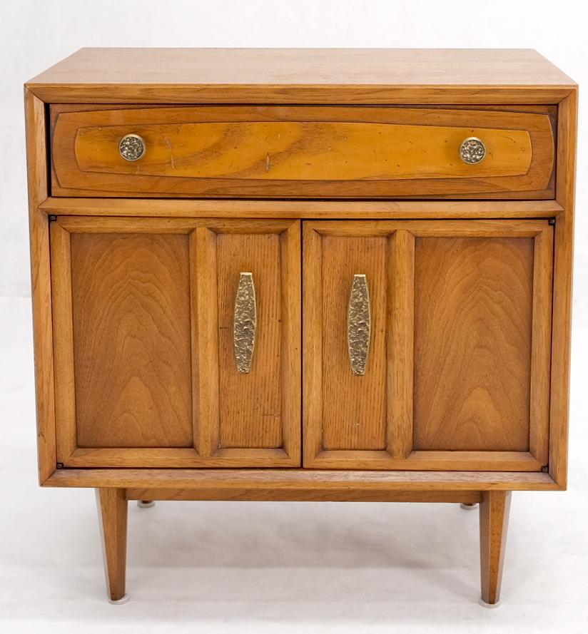 EstablishedLines Mid Century Modern Two Doors Drawer Walnut End Table Nightstand Hammered Pulls