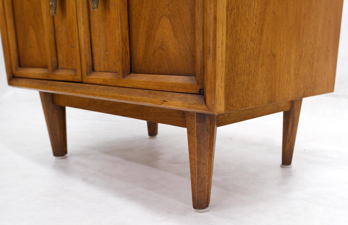 EstablishedLines Mid Century Modern Two Doors Drawer Walnut End Table Nightstand Hammered Pulls