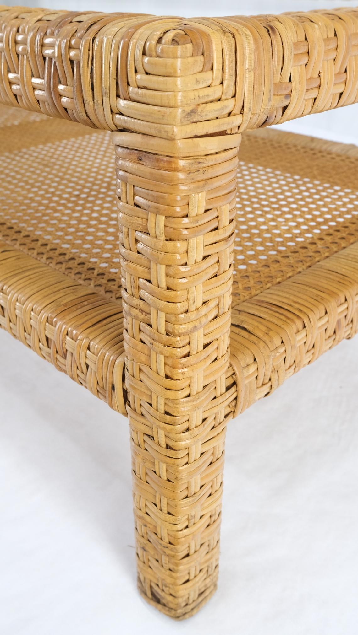 EstablishedLines Rectangle Rattan Cane Shelf Glass Top Mid-Century Modern Coffee Table Mint!