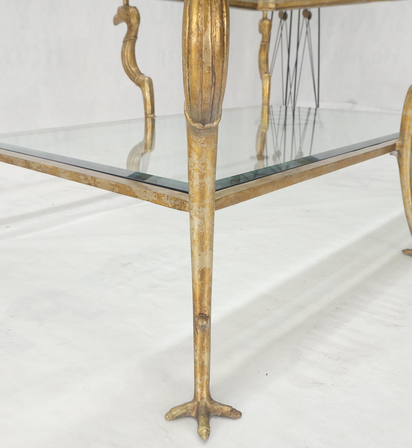 EstablishedLines Silver Gilt Metal Glass Top Two Tier Eagle & Claw Motive Rectangle Coffee Table