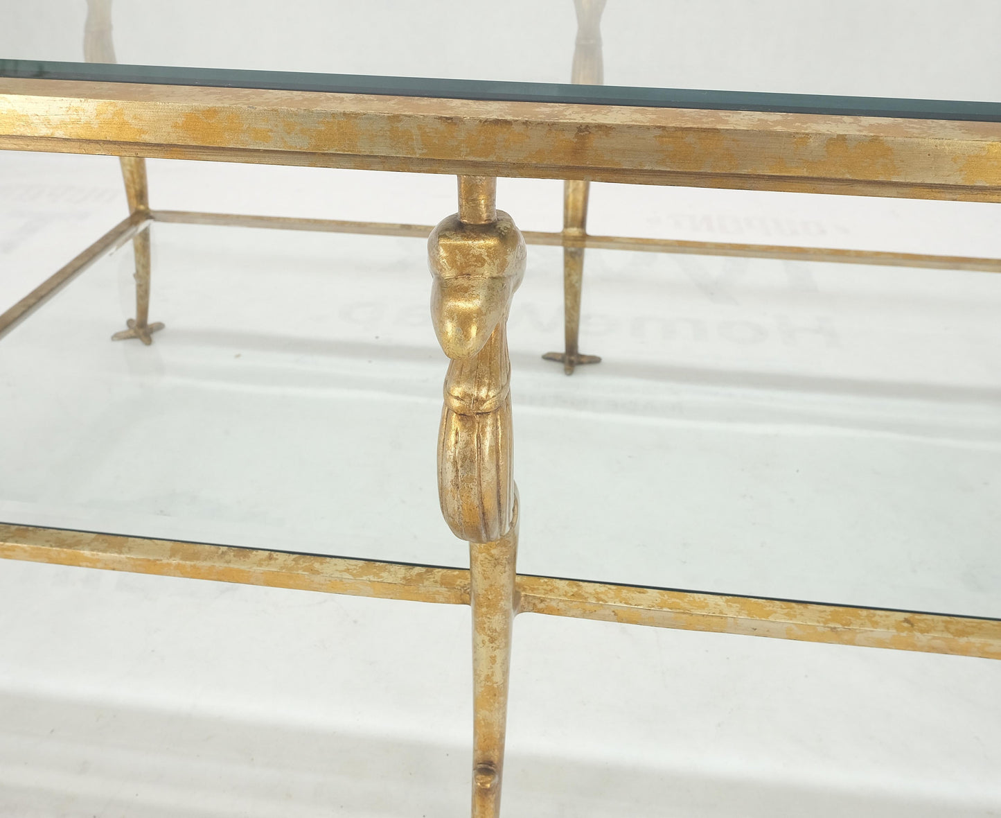 EstablishedLines Silver Gilt Metal Glass Top Two Tier Eagle & Claw Motive Rectangle Coffee Table