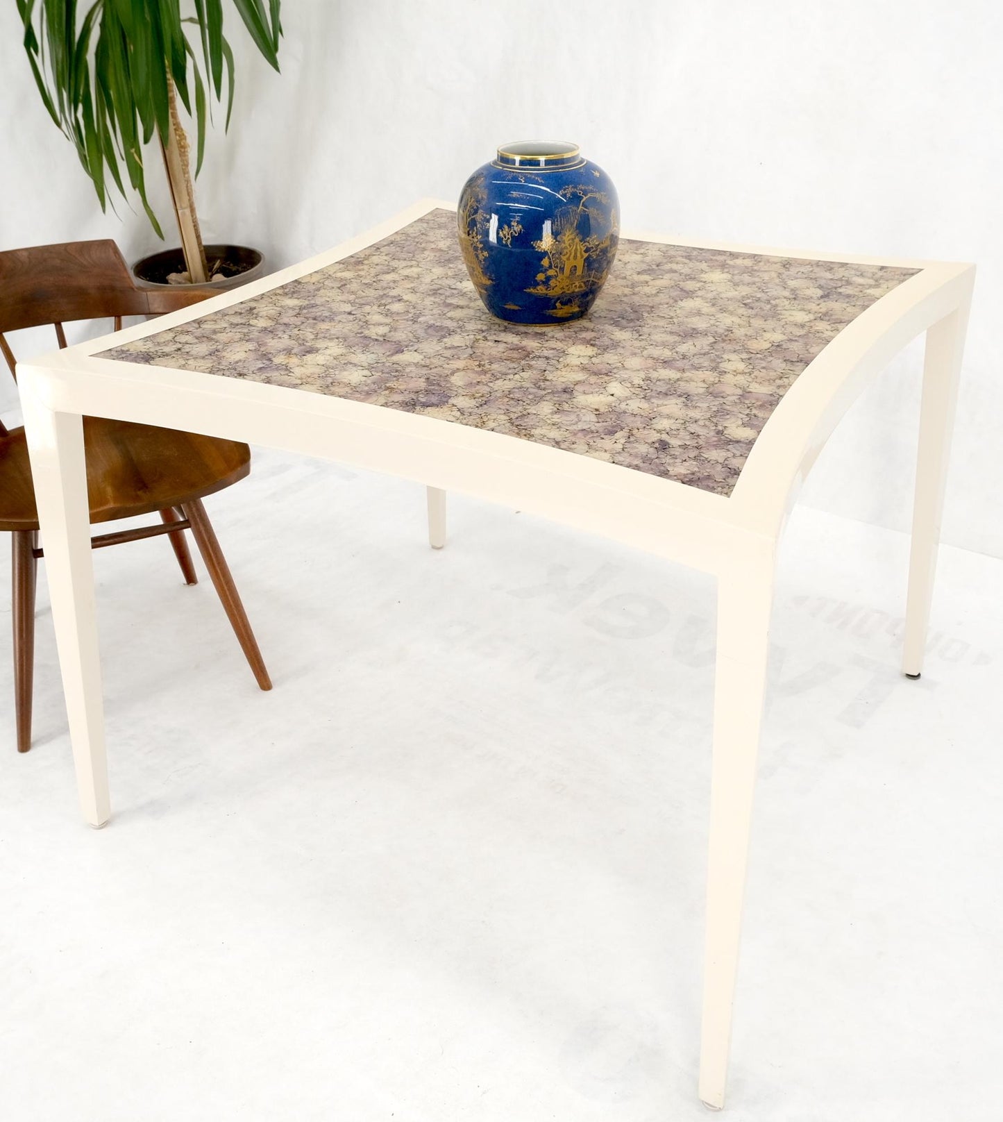 EstablishedLines Enrique Garcel Diamond Shape Top White Lacquer Game Dinette Table Crushed Shell