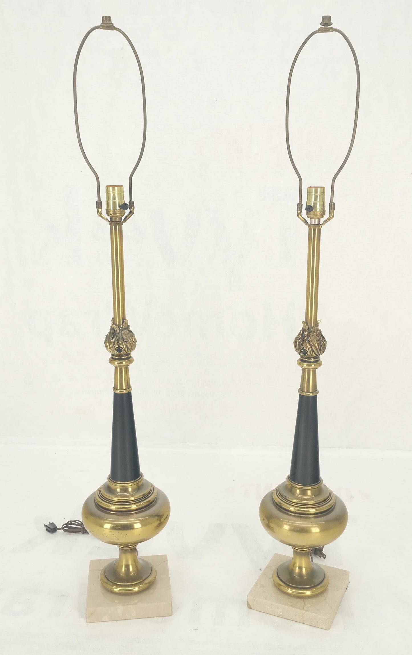 EstablishedLines Pair of Mid Century Modern Brass Vase Shape Table Lamps Stiffel MINT!