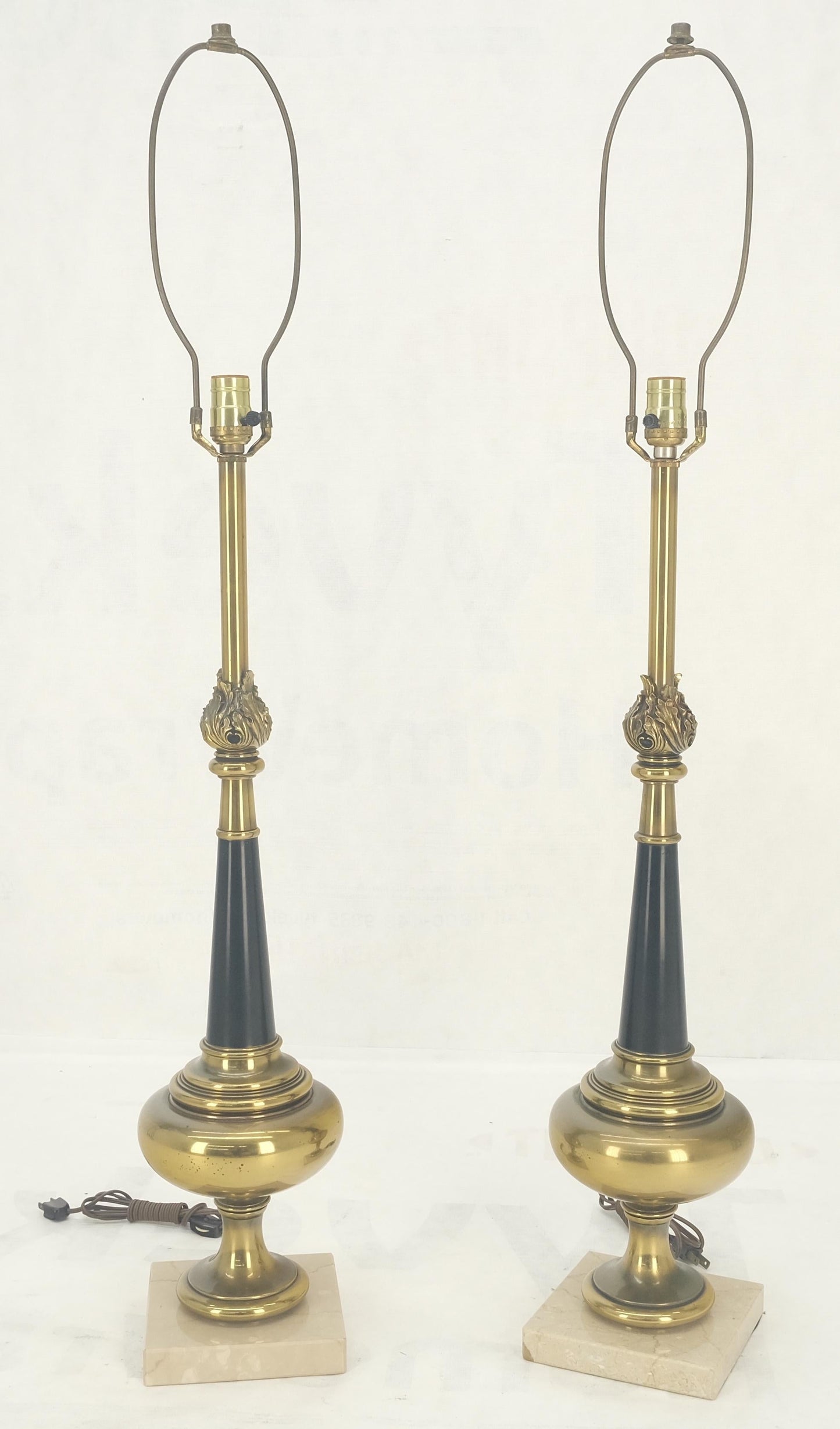 EstablishedLines Pair of Mid Century Modern Brass Vase Shape Table Lamps Stiffel MINT!